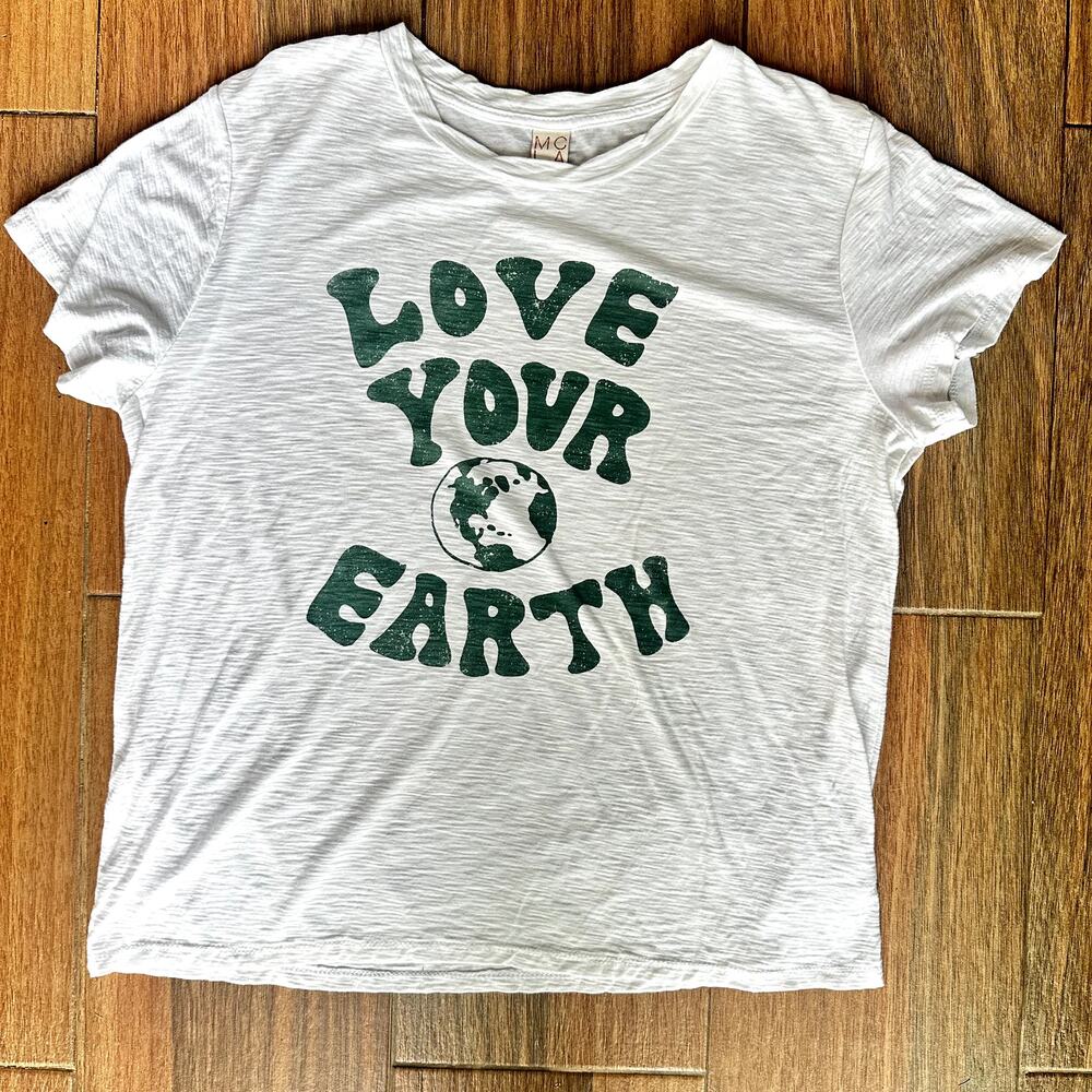MCLA Love Your Earth Modal Cotton Tee, Green on White, Size Large